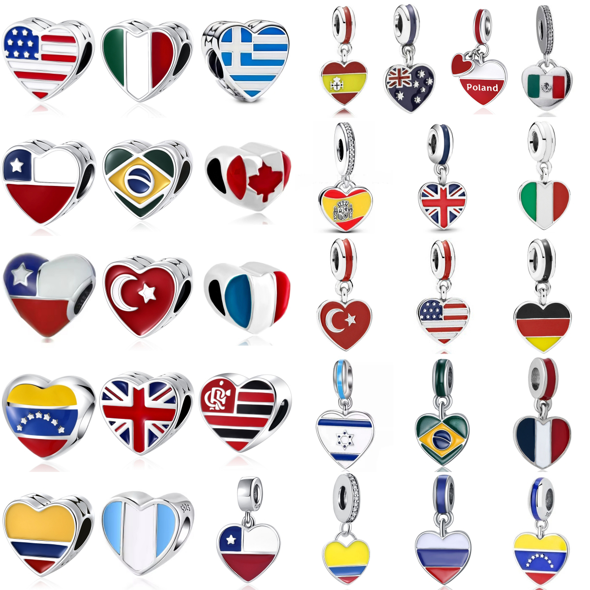 31 Countries Flag Heart Charms - Jewelry Making Uk avaliação e preço